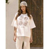 4th & Reckless Pure Cotton Embroidered T-Shirt Cream