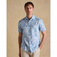 Joules Linen Cotton Blend Printed Short Sleeve Shirt Blue Mix