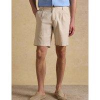 Joules Linen Rich Herringbone Single Pleat Shorts Natural