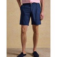 Joules Linen Rich Herringbone Single Pleat Shorts Blue