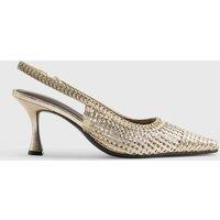 River Island Metallic Woven Stiletto Heel Slingback Shoes Gold