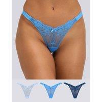 Boux Avenue 3 Pack Fran Lace High Leg Thongs Blue Mix