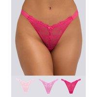 Boux Avenue 3 Pack Fran Lace High Leg Thongs Pink Mix