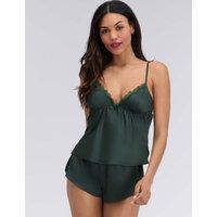 Boux Avenue Satin Lace Trim Cami Shortie Set Dark Green