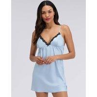 Boux Avenue Satin Lace Trim V-Neck Strappy Chemise Blue Mix