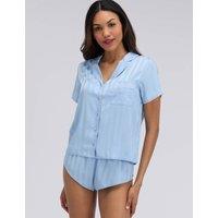 Boux Avenue Satin Striped Revere Collar Shortie Set Blue Mix