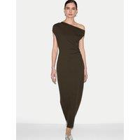Jigsaw Pure Cotton Asymmetric Neck Midaxi Column Dress Khaki
