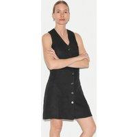 Jigsaw Pure Linen V-Neck Mini Tailored Dress Black