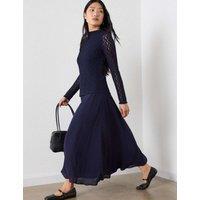 Whistles Cotton Blend Drop Waist Midi Dress Navy