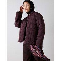 Whistles Quilted Bomber Collar Button Through Coat Burgundy