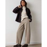 Whistles Cotton Rich Barrel Leg Ankle Grazer Trousers Beige