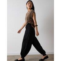 Whistles Satin Pleat Front Balloon Leg Trousers Black