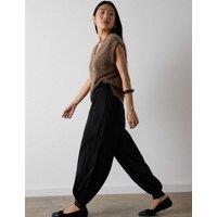 Whistles Satin Pleat Front Balloon Leg Trousers Black