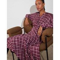 Whistles Checked Button Through Midi Shirt Dress Burgundy Mix
