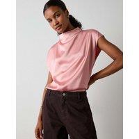 Whistles Satin Cowl Neck Blouse Light Pink