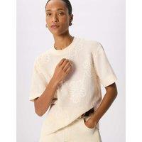 Whistles Jersey Textured Floral Embroidered Top Ivory Mix