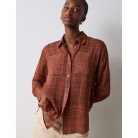 Whistles Sheer Checked Collared Button Through Shirt Brown Mix
