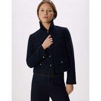 Whistles Cotton Blend Boucl Cropped Jacket Navy