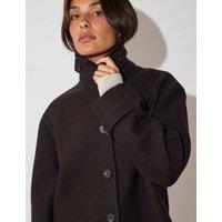 Whistles Wool Rich Textured Collared Short Boyfriend Coat Brown