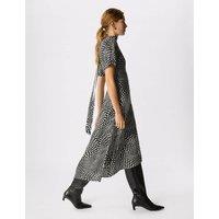 Whistles Polka Dot V-Neck Scarf Neck Midi Column Dress Black Mix