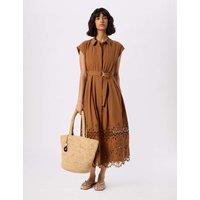 Whistles Cotton Broderie Shirt Dress Camel