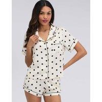 Boux Avenue Satin Polka Dot Shortie Set Ivory Mix