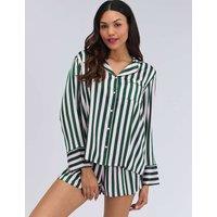 Boux Avenue Satin Striped Shortie Set Dark Green Mix