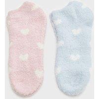 Boux Avenue 2 Pack Heart Fluffy Trainer Socks Blue Mix