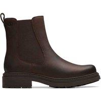 Clarks Wide Fit Leather Chelsea Block Heel Boots Dark Brown