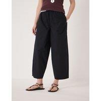 HUSH Pure Cotton Barrel Leg Cropped Trousers Black