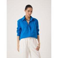 HUSH Pure Cotton Seersucker Button Through Shirt Light Blue