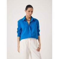 HUSH Pure Cotton Seersucker Button Through Shirt Light Blue