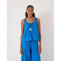 HUSH Pure Cotton Seersucker Scoop Neck Top Light Blue
