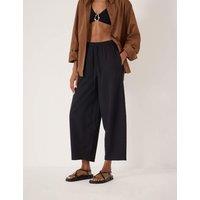 HUSH Pure Cotton Barrel Leg Cropped Trousers Black