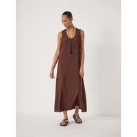 HUSH Cotton Rich Scoop Neck Midi Waisted Dress Chocolate