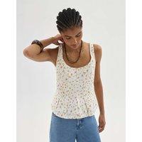 HUSH Pure Cotton Floral Textured Peplum Top White Mix
