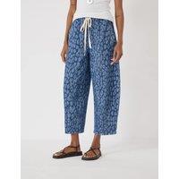 HUSH Leopard Print Drawstring Barrel Leg Cropped Jeans Light Blue Mix