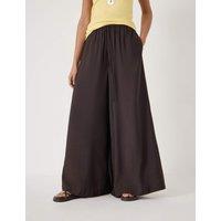 HUSH Elasticated Waist Wide Leg Trousers Dark Brown