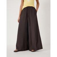HUSH Elasticated Waist Wide Leg Trousers Dark Brown