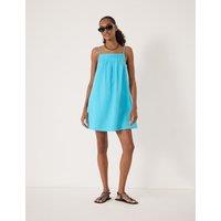 HUSH Pure Cotton Square Neck Mini Beach Dress Bright Blue