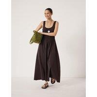 HUSH Cotton Rich Midi Waisted Dress Dark Brown