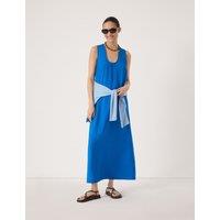 HUSH Cotton Rich Scoop Neck Midi Waisted Dress Light Blue