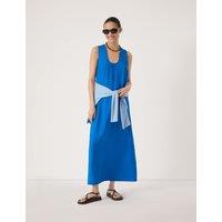 HUSH Cotton Rich Scoop Neck Midi Waisted Dress Light Blue