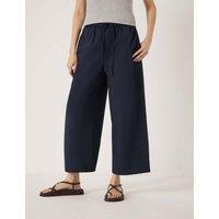 HUSH Pure Cotton Wide Leg Cropped Trousers Navy