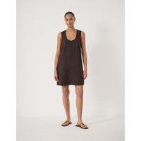 HUSH Linen Blend Scoop Neck Mini Shift Dress Dark Brown