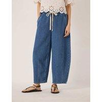 HUSH Barrel Leg Cropped Jeans Mid Blue
