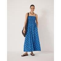 HUSH Geometric Square Neck Maxi Shirred Dress Blue Mix
