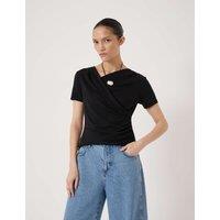 HUSH Lyocell Rich Wrap Detail T-Shirt with Wool Black