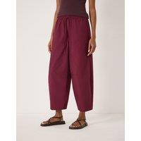 HUSH Pure Cotton Barrel Leg Cropped Trousers Dark Red
