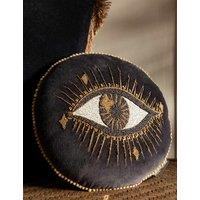 Rockett St George Beaded Eye Velvet Embellished Cushion Black Mix